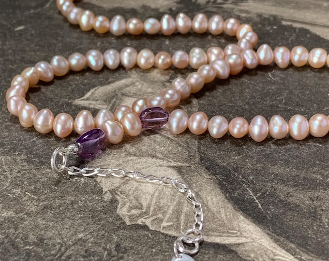 Biwa freshwater pearl necklace with extendable 925 sterling silver chain 47-58cm