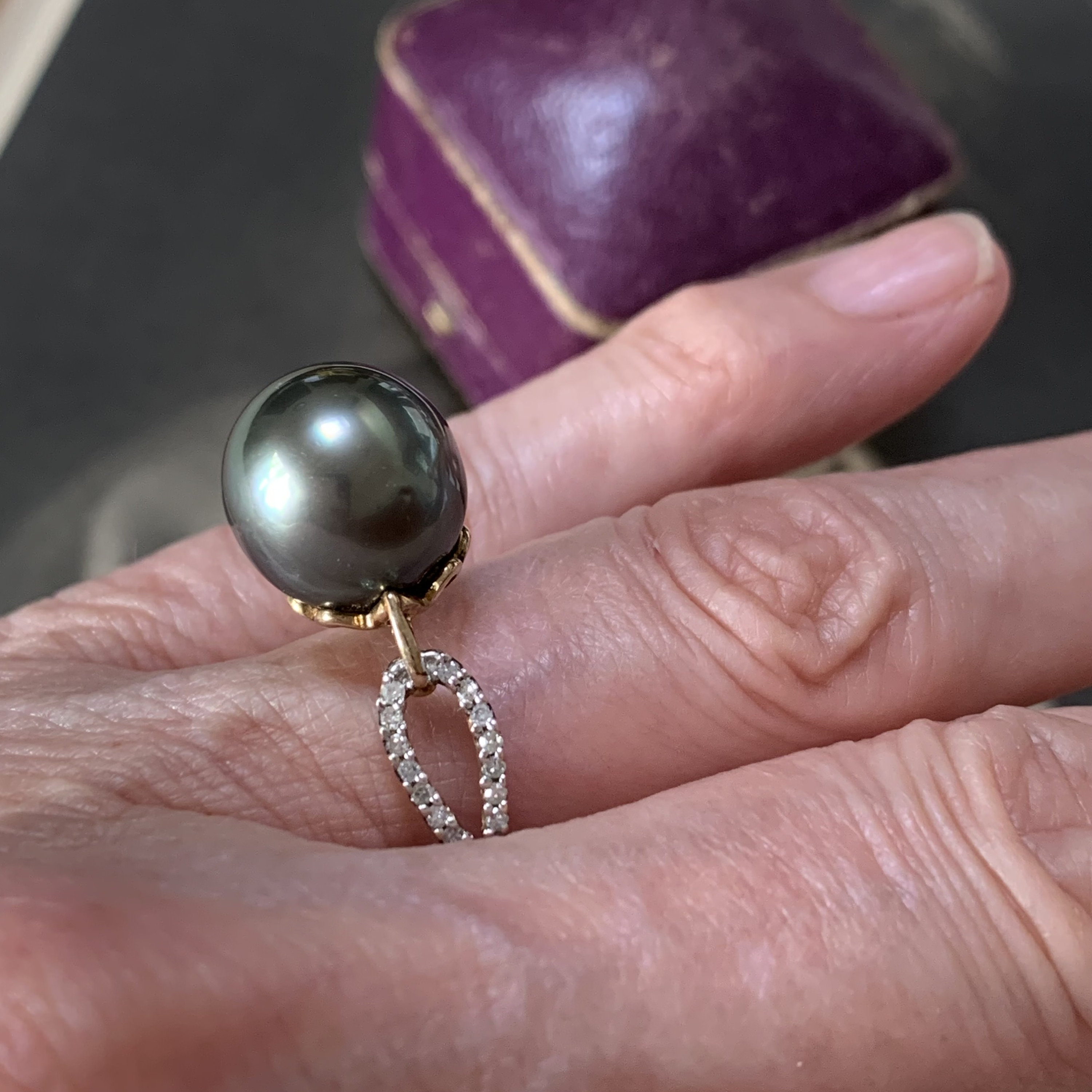 A Stunning Large South Sea Pearl Ring That Is 11.6mm in Diameter Set With 0.14Ct Diamonds. English Hallmark For 375, Birmingham
