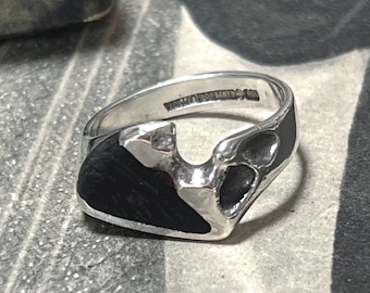 Vintage Lapponia Ring by Zoltan Popovits, 1991 Finnish Sterling Silver and Ebony, Scandinavian, Size P