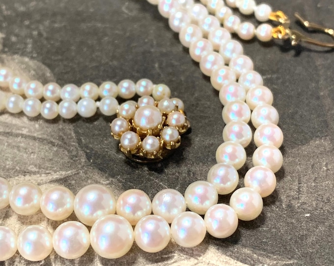 Akoya Pearl Necklace: Double Strand, 9ct Gold Clasp, Vintage English Hallmarked