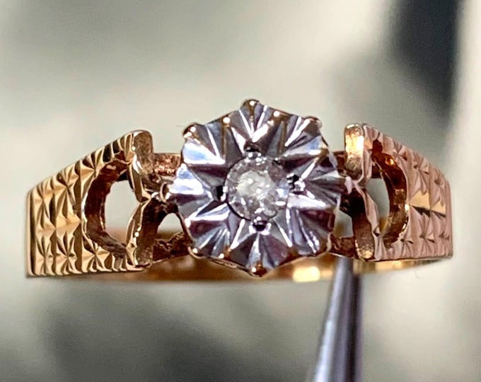 Retro 1978 Diamond Ring vintage 9ct Gold full English Hallmark, Size K/5.125