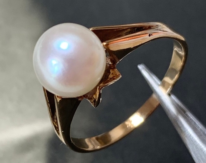 Vintage 14ct Gold Akoya Pearl Ring: AAA Quality, Size 7.5