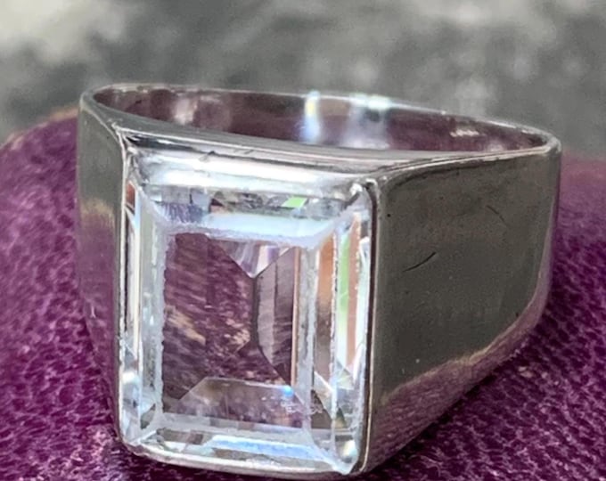 Vintage K & E Carlson Swedish Sterling Silver Rock Crystal Ring - Size 6