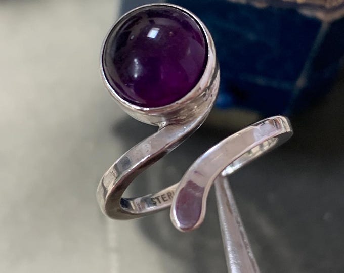 Vintage 1970s Sterling Silver Amethyst Ring - Size 6