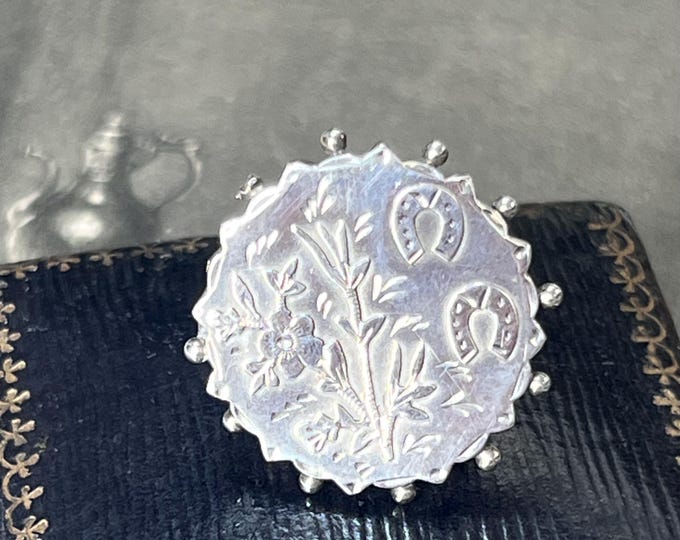 Antique Victorian Sterling Silver Forget-Me-Not & Horseshoe Brooch