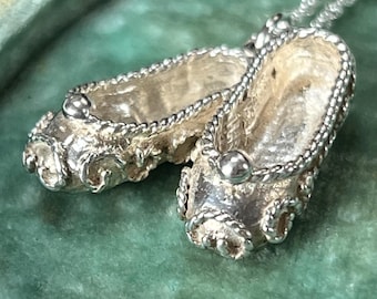 Vintage Silver Ballet Dancing Shoes Pendant with 18" Recycled Sterling Silver Chain | Georgian-Style Ballet Slippers Charm | Dancer Gift