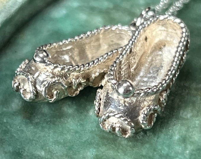 Vintage Silver Ballet Dancing Shoes Pendant with 18" Recycled Sterling Silver Chain | Georgian-Style Ballet Slippers Charm | Dancer Gift