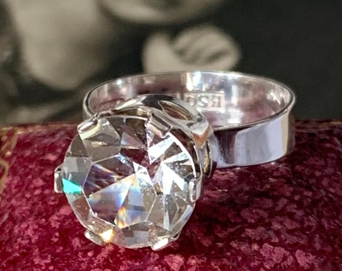 Vintage Swedish Sterling Silver Rock Crystal Ring, Modernist Statement Jewellery (1981)