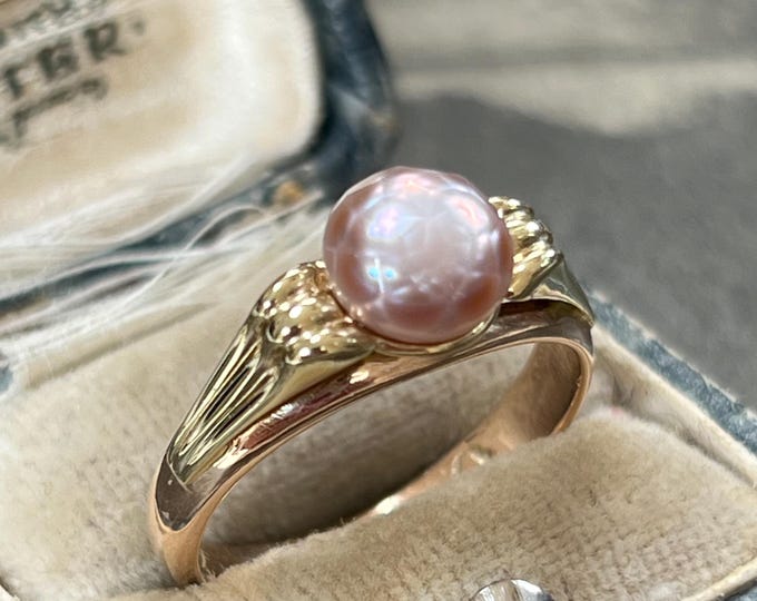 Vintage Two-Tone 8ct Gold Rose Cut Pearl Ring, Art Deco Style Jewellery