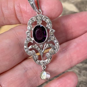Antique Silver Paste Diamond & Amethyst Edwardian Pendant