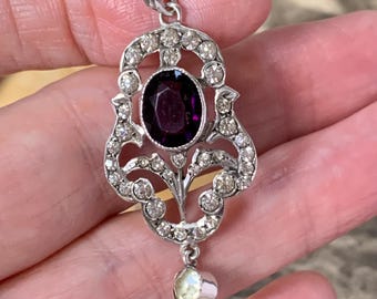 Antique Silver Paste Diamond & Amethyst Edwardian Pendant