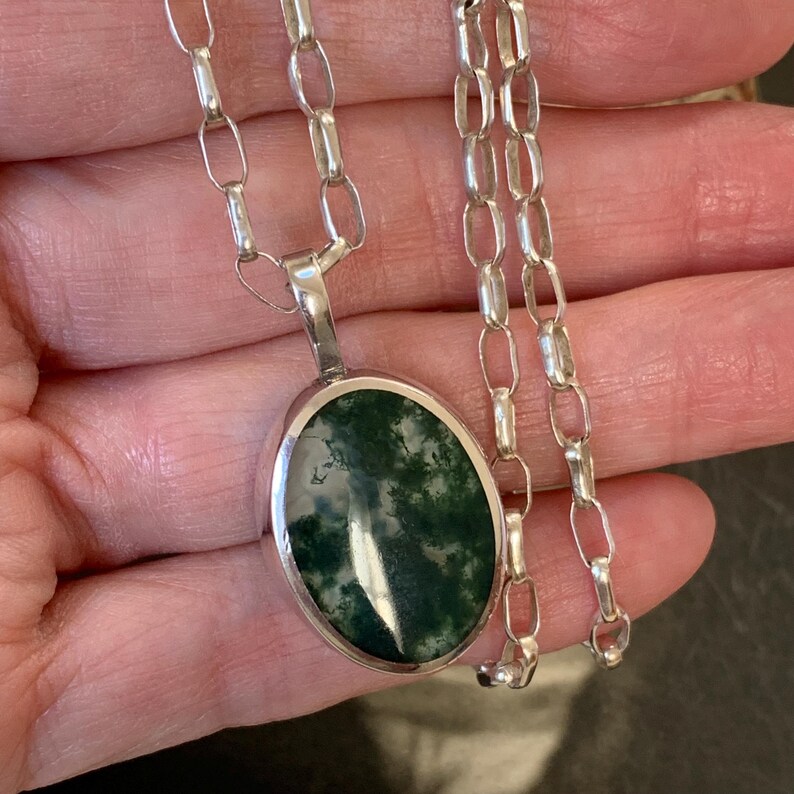 Lawrence R. Watson Sterling Silver Pendant Moss Agate and Tigers Eye