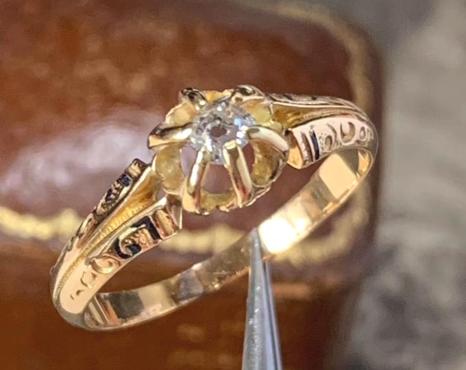 Late Georgian 22ct Diamond Mourning Ring | Antique Cushion Cut Diamond |  Memorial Jewellery | UK K 1/2