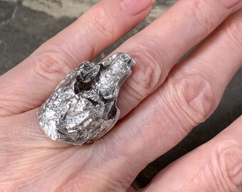 Knud V Andersen Sterling Silver Cave Ring - 1970s Danish Brutalist Design