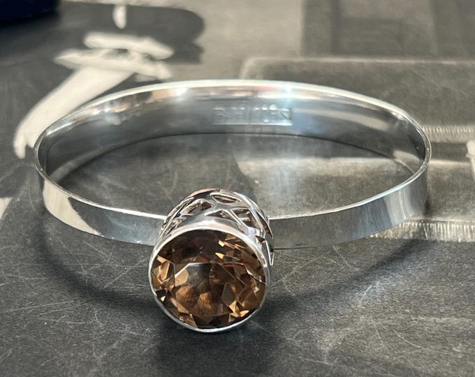 Bengt Hallberg Smoky Quartz Bangle | Swedish Modernist Silver Cuff Bracelet