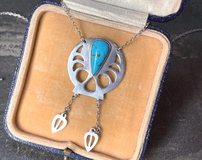 Antique Arts & Crafts Silver Pendant – Blue Murano Glass – Joseph Willmore – Birmingham 1903–04