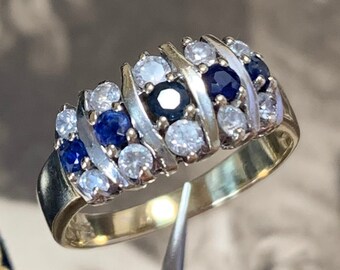 Vintage Sapphire and quartz gold ring size Q. Wondeful engagement ring or wedding band with London hallmarks