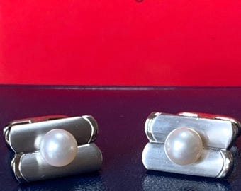 Tasaki Akoya Cultured Pearl Silver cufflinks with AAA Quality with Original Taskaki Gift Box