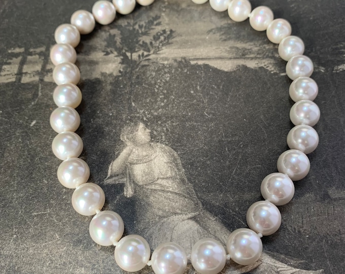Vintage Faux Pearl Necklace | 9ct Gold Clasp, 12.5mm Beads