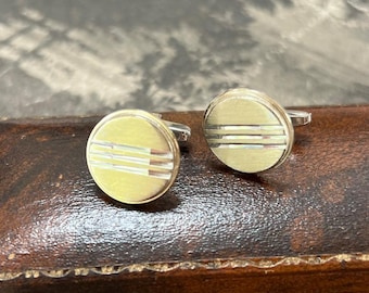 1980s West German 925 Silver Gilt Cufflinks | HM Maker, Diamond-Cut Engraving
