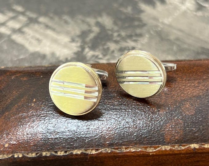 1980s West German 925 Silver Gilt Cufflinks | HM Maker, Diamond-Cut Engraving