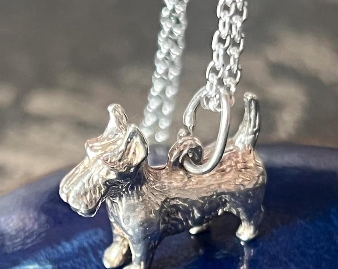 Vintage Silver Scottie Dog Pendant Necklace, Scottish Terrier Charm