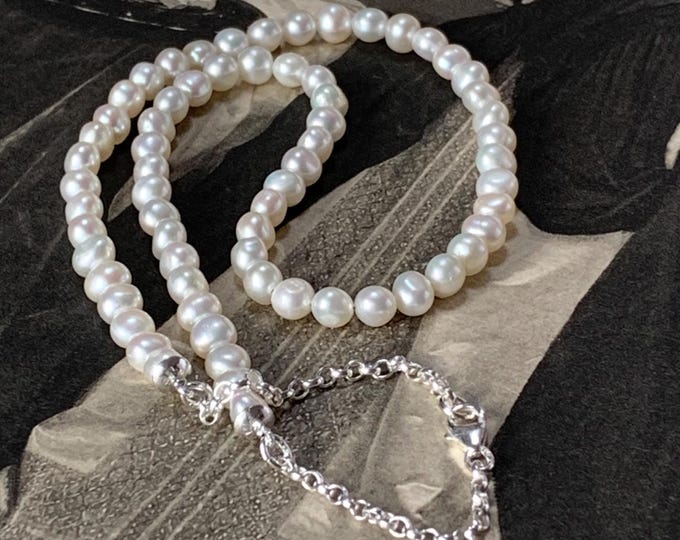 6mm Pearl necklace. 18 inches Princess length with sterling silver chain extender. Custom made