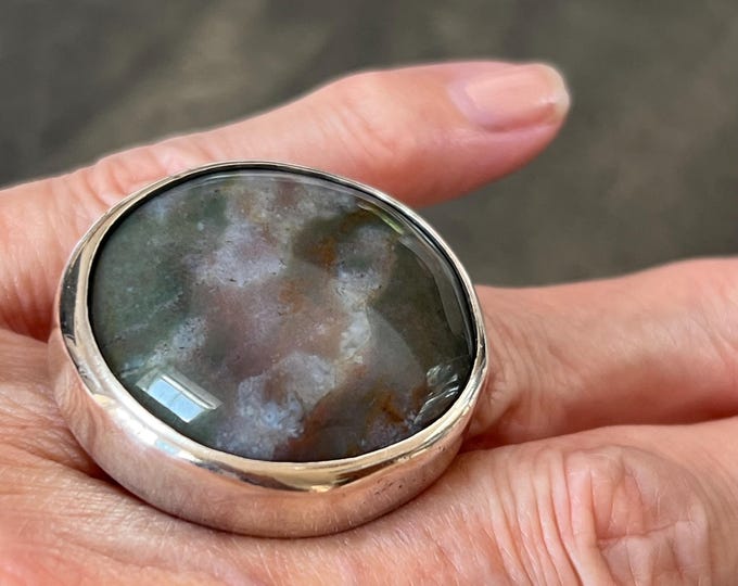Jens Hougaard Denmark Sterling Silver Jasper Ring Huge Contemporary Statement Piece 1970s, size L UK, 5 1/2 US,  32 grams