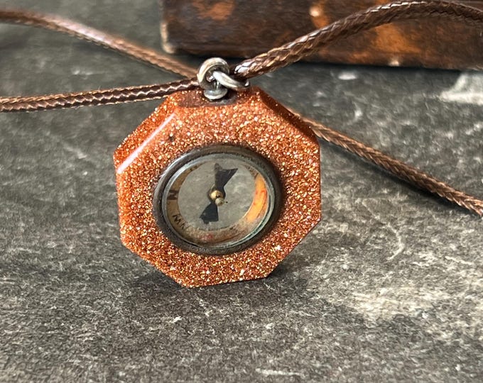 Victorian Goldstone Compass Pendant, Antique 19th Century Fob