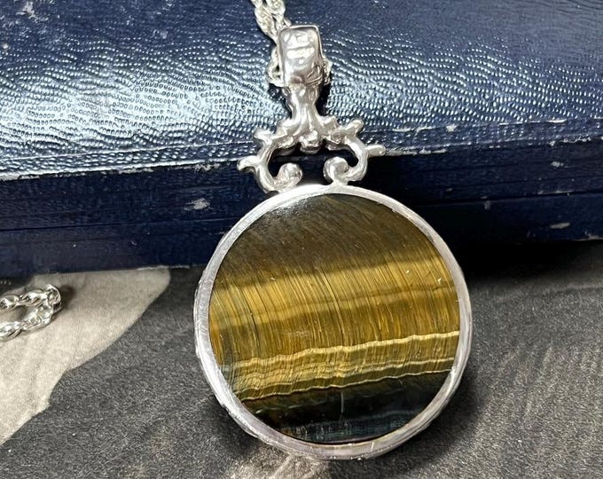 David Scott Walker Sterling Silver Pendant | Tiger Eye & Moss Agate (1979)