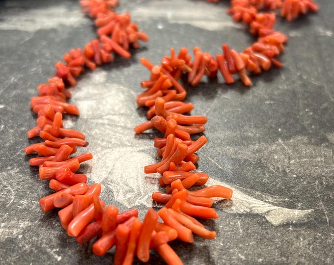 Antique Art Deco Coral Necklace, Natural Graduated Orange Coral Branches