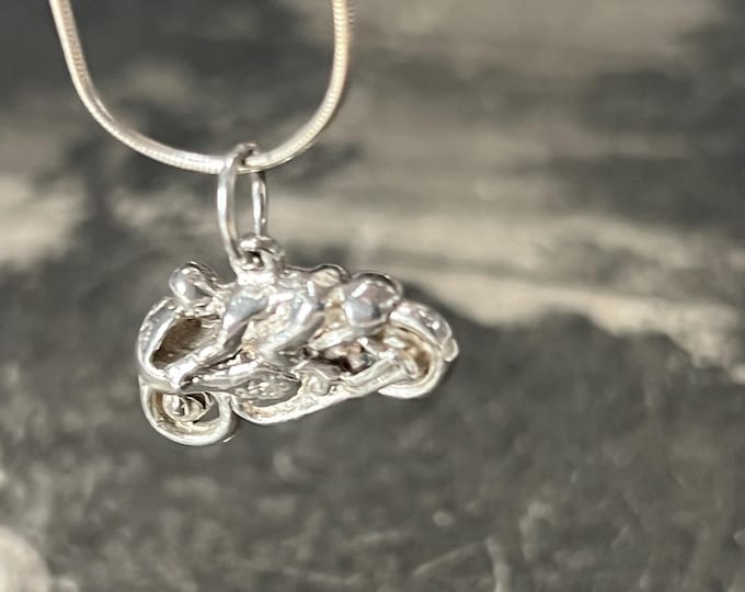 Vintage Sterling Silver Cafe Racer Motorcycle Pendant | Biker Necklace