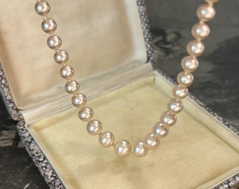 Ciro champagne faux pearl necklace. Matinee 52cm long circa 1950s 9ct gold clasp. Vintage simulated with original box