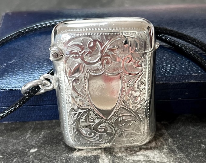 Antique Edwardian Silver Vesta Case Pendant, Birmingham 1908 hallmark