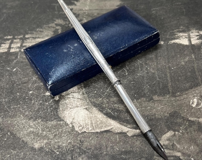Art Nouveau Silver Dip Pen | Antique Repousse Writing Pen | Early 20th Century | Vintage Desk Accessory | Collectible