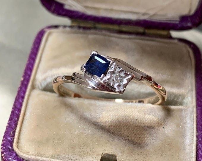 Vintage Art Deco Moi et Toi Ring, Sapphire and Diamond, Platinum and 9ct Gold