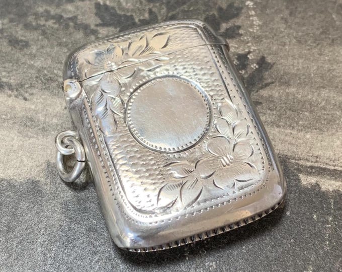 Vesta case pendant locket. 1906 Birmingham hallmark. Sterling silver for a chain or leather strap. 16 grams Forget Me Not Keepsake