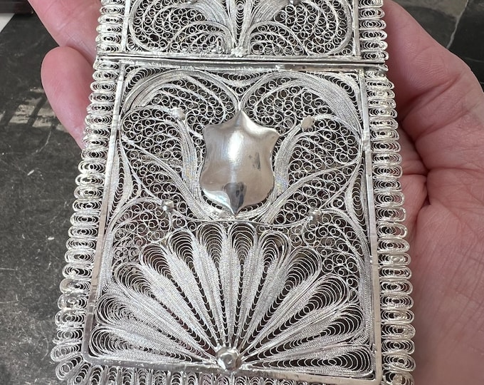 Antique Turkish Silver Filigree Card Case | Carte Viste Keeper