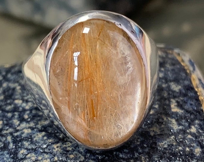 Vintage Rutilated Quartz Sterling Silver Ring: London Hallmark 1979, Size 6