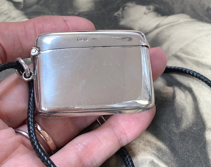 Antique Edwardian Sterling Silver Vesta Case Locket Pendant, Chester 1902, 31.6g Heirloom Necklace