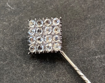 Antique Silver Stick Pin Brooch with Paste Gemstones