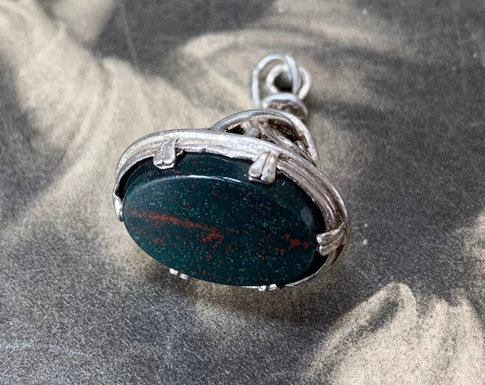 Antique silver blood stone fob pendant