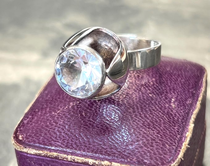 Kulta Salovaara Silver Rock Crystal Ring – Kupittaan Kulta 1972 – Finnish Modernist Jewellery – UK L