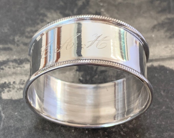 1930s Art Deco Silver Napkin Ring: Engraved Initialed Tableware