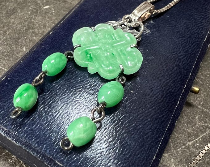 Qing dynasty Jade Pendant silver set with Sterling Silver box chain