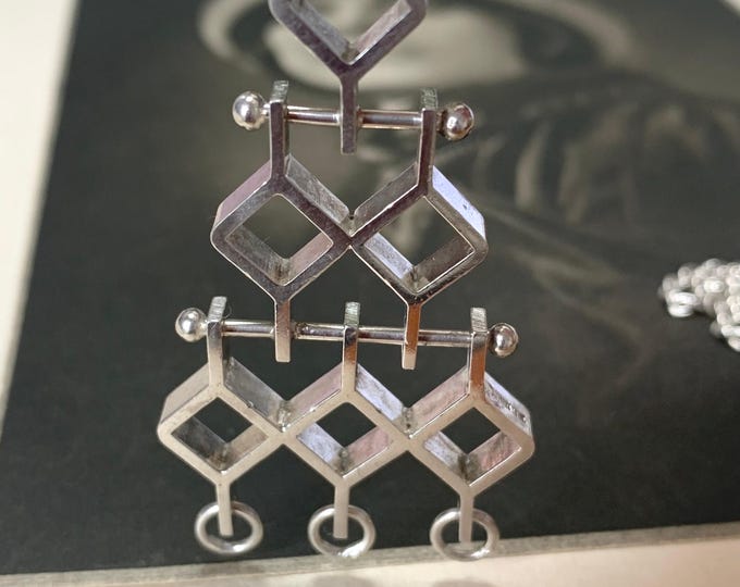 Jorma Laine Vintage 'Ruutu' Pendant | 1974 Finnish Sterling Silver Modernist Necklace | Kultateollisuus Ky
