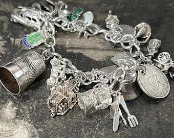 Vintage Silver Charm Bracelet | 20+ Travel, History & Folklore Charms
