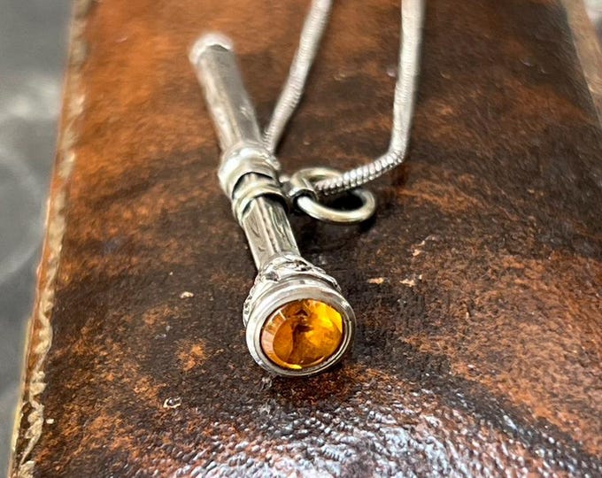 Antique Silver Citrine Pencil Pendant | Victorian Edwardian Chatelaine