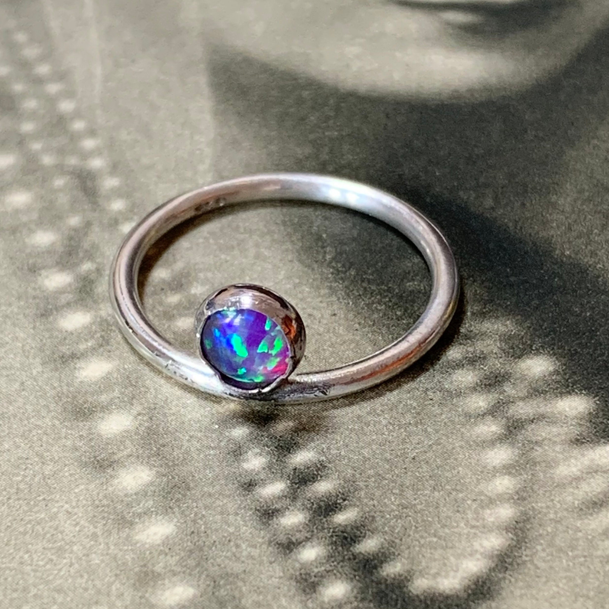 Handmade Blue Opal Ring in Silver. This Is A Handmade Made From Recycled Silver 925 Set With Small Ocean Blue Cabochon Size O