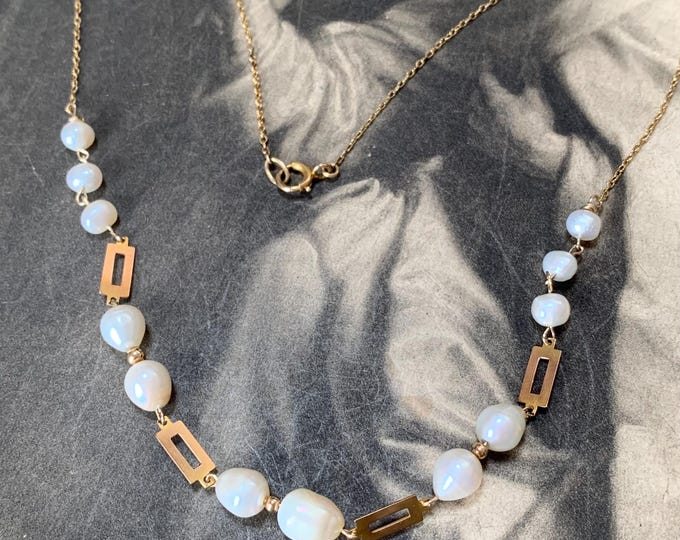 Vintage 9ct Gold Baroque Pearl Necklace: 1980s Princess Length